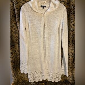 👏LAST WEEK of Yr END SALE‼️BCBGeneration 🩶 Lacy Crochet Ivory Cardigan Sz L